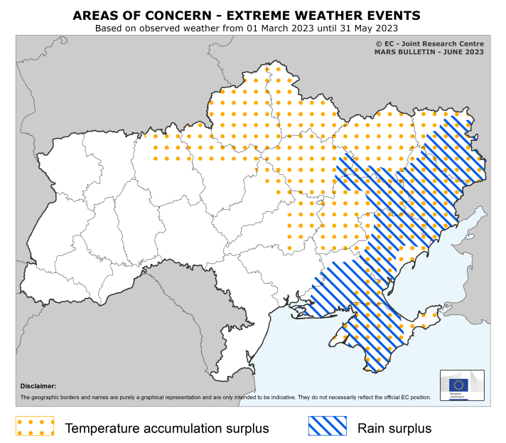 Domaines préoccupants conditions météorologiques extrêmes Ukraine